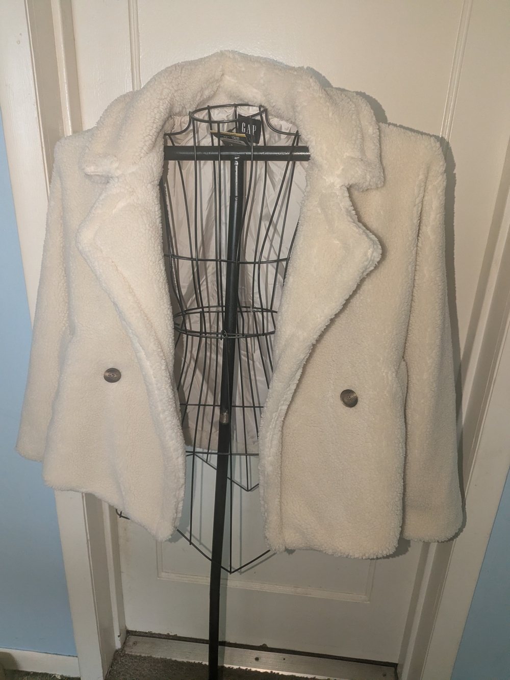 GAP Cream Double-Breasted Teddy Jacket